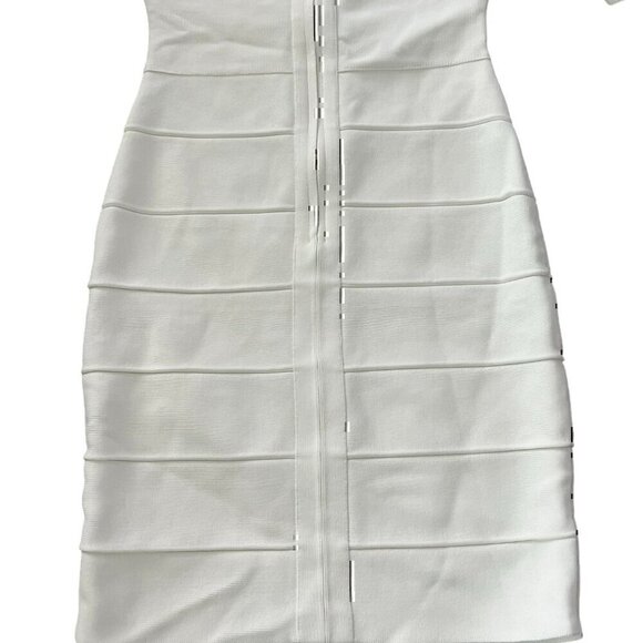 Herve Leger Paris Womens Dress XS White Short Sleeve Mock Neck Cut Out Rib Mini - Picture 8 of 12